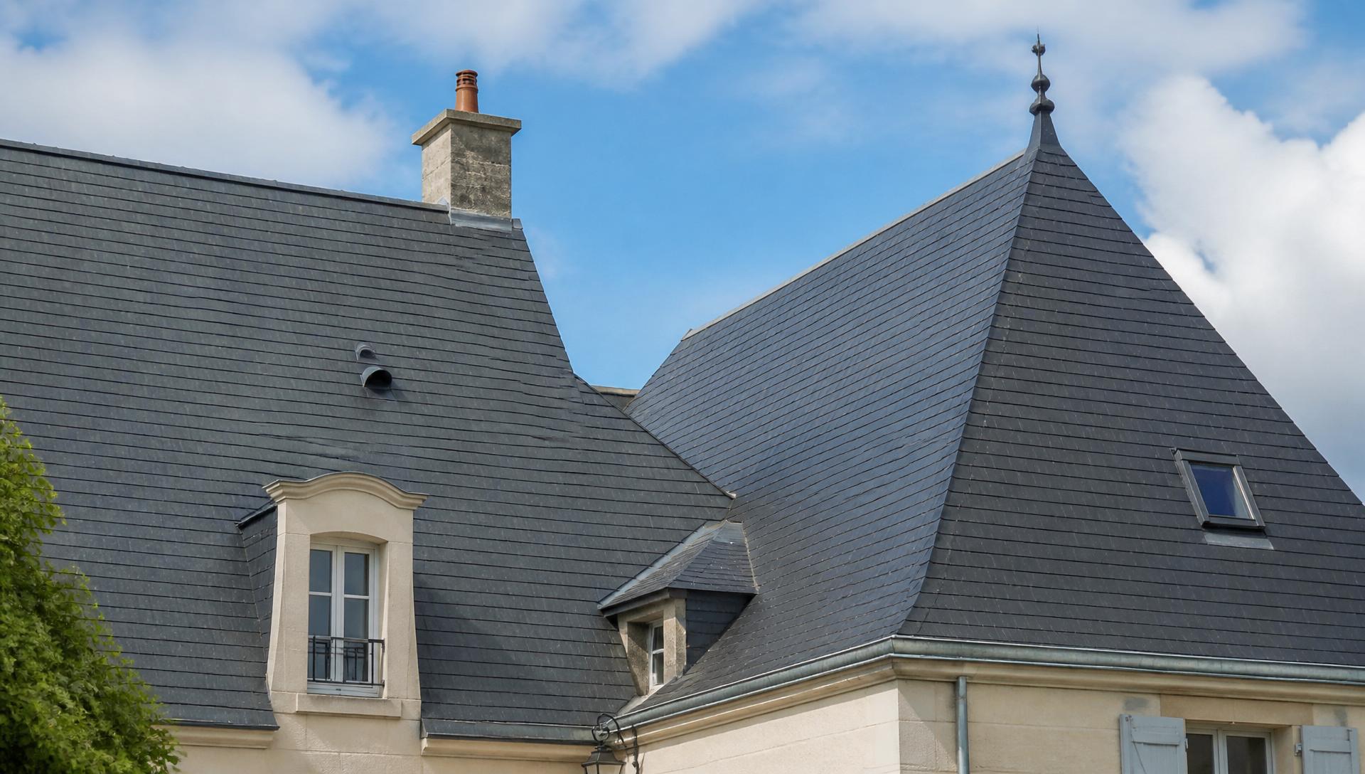 Artisan couvreur intervenant sur une toiture en ardoise près de Saumur